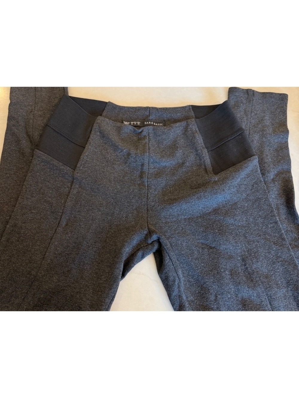 Zara Basic Women's Dark Gray Leggings with Black Waistband, Size M